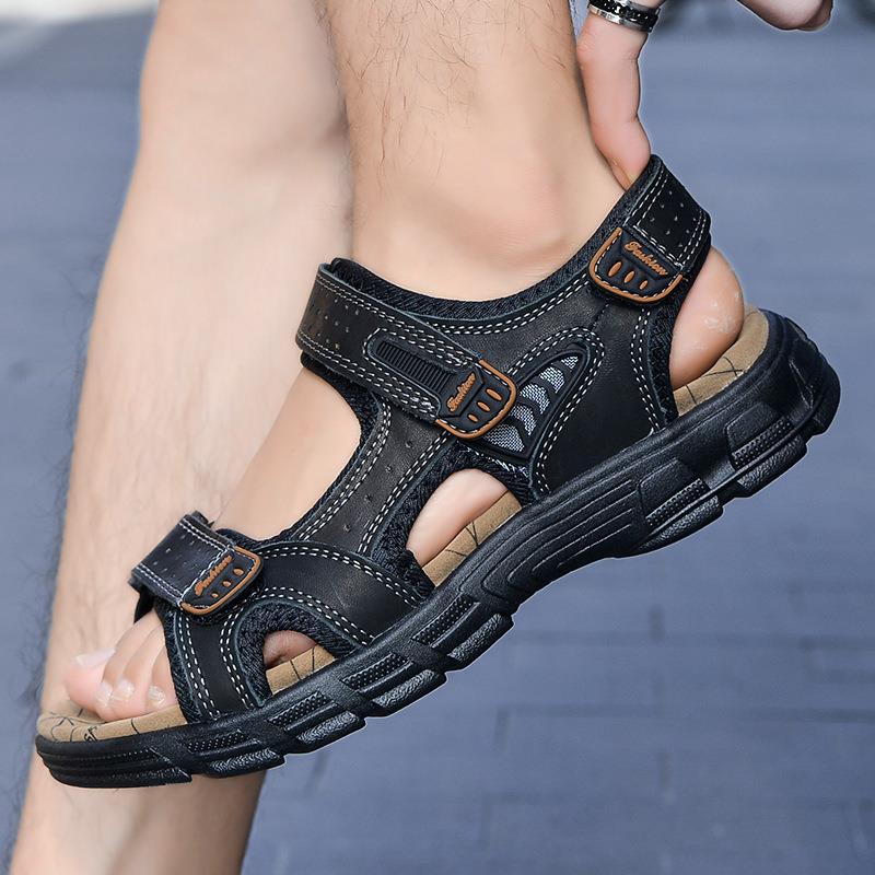 Men’s Wide Fit Leather Walking Sandals with Adjustable Straps