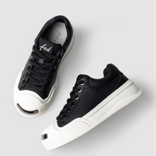 Men's Leather Platform Trainers – Contrast Toe Lace-Up Casual Sneakers