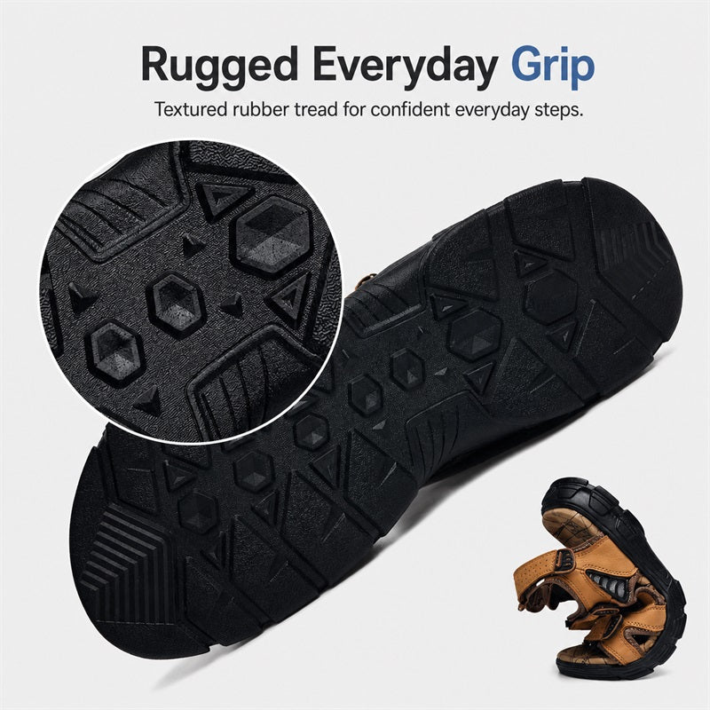 Men’s Wide Fit Leather Walking Sandals with Adjustable Straps