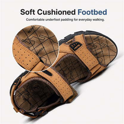 Men’s Wide Fit Leather Walking Sandals with Adjustable Straps