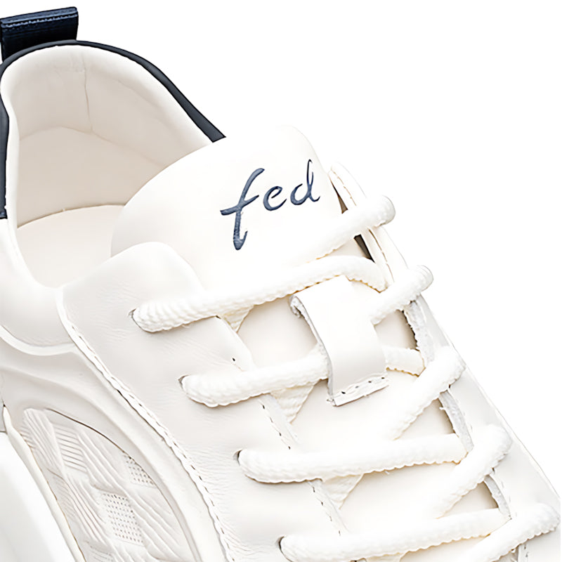 Men's Leather Platform Sneakers – Premium White Casual Trainers