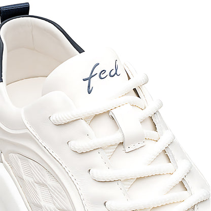 Men's Leather Platform Sneakers – Premium White Casual Trainers