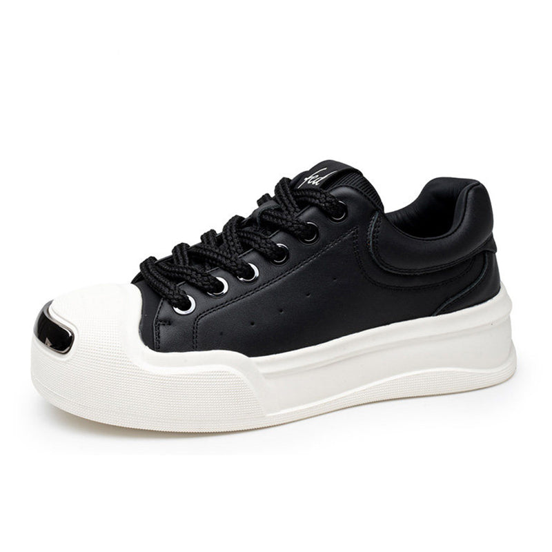Men's Leather Platform Trainers – Contrast Toe Lace-Up Casual Sneakers