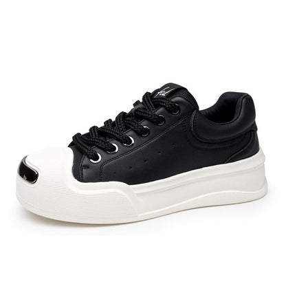 Men's Leather Platform Trainers – Contrast Toe Lace-Up Casual Sneakers