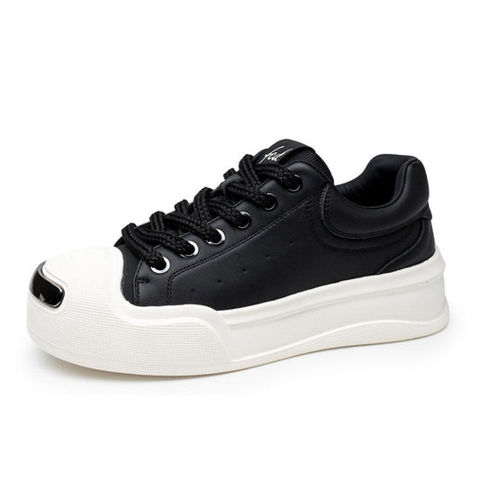 Men's Leather Platform Trainers – Contrast Toe Lace-Up Casual Sneakers