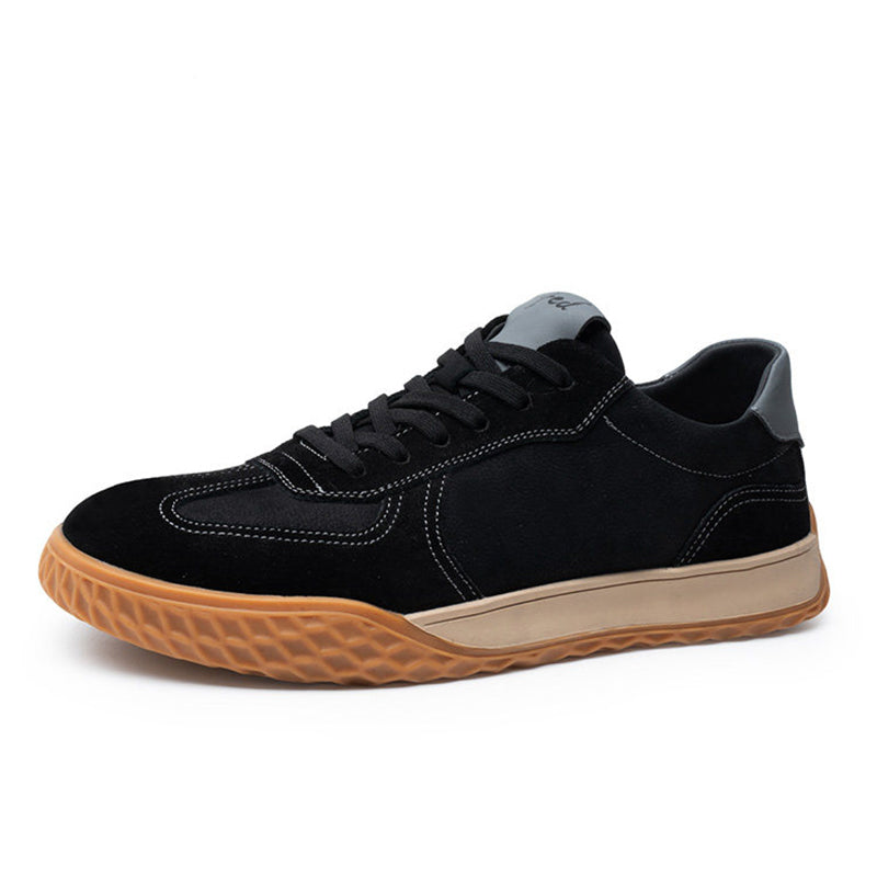 Men's Leather Retro Runner Trainers – Suede Panel Lace-Up Casual Sneakers