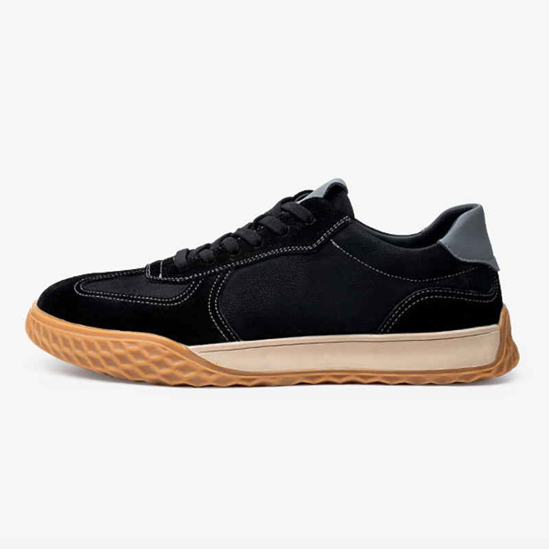 Men's Leather Retro Runner Trainers – Suede Panel Lace-Up Casual Sneakers
