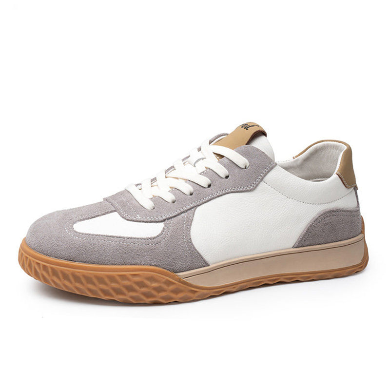 Men's Leather Retro Runner Trainers – Suede Panel Lace-Up Casual Sneakers