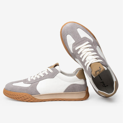 Men's Leather Retro Runner Trainers – Suede Panel Lace-Up Casual Sneakers