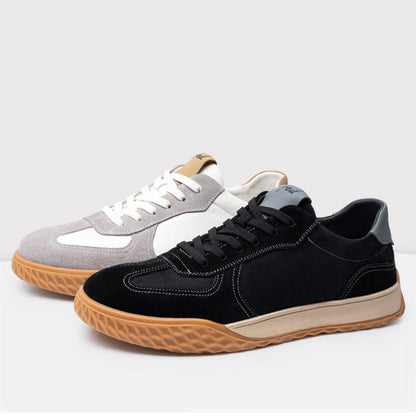 Men's Leather Retro Runner Trainers – Suede Panel Lace-Up Casual Sneakers