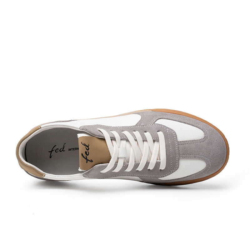 Men's Leather Retro Runner Trainers – Suede Panel Lace-Up Casual Sneakers