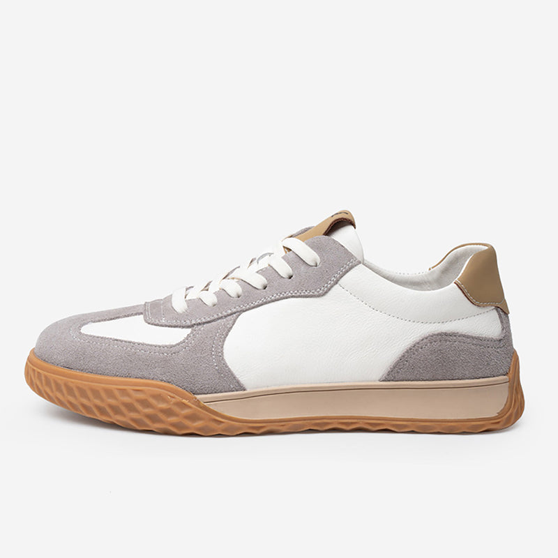 Men's Leather Retro Runner Trainers – Suede Panel Lace-Up Casual Sneakers