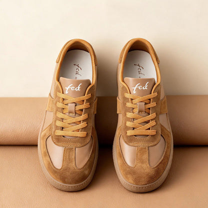 Men's Retro Leather & Suede Trainers | Brown | Rubber Sole