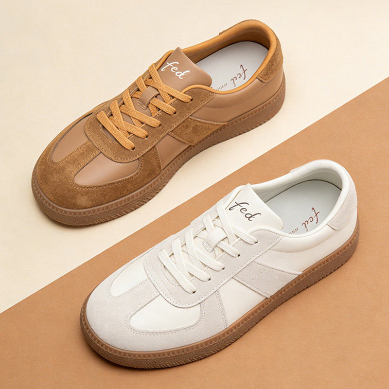 Men's Retro Leather & Suede Trainers | Brown | Rubber Sole