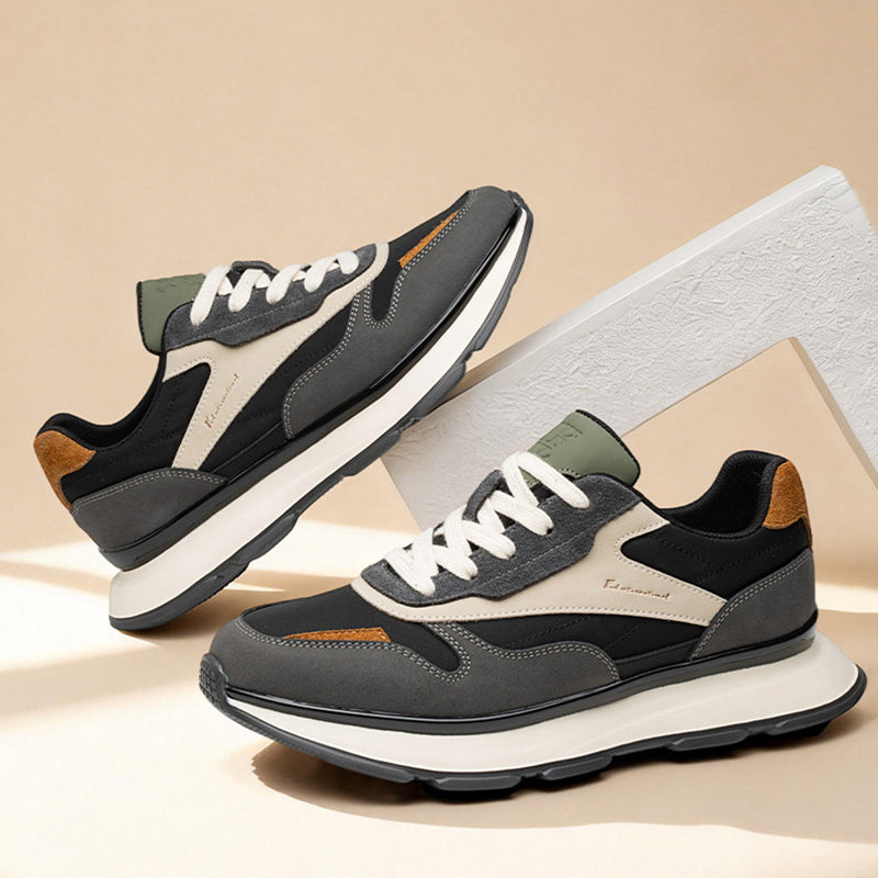 Men's Retro Runner Trainers – Suede & Leather Panelled Casual Sneakers