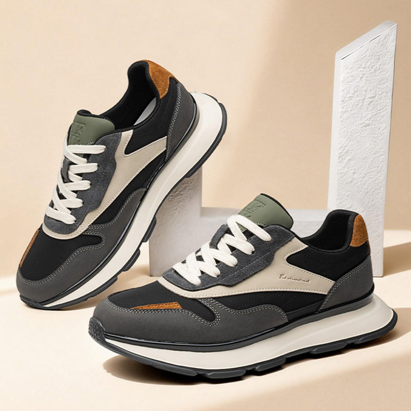 Men's Retro Runner Trainers – Suede & Leather Panelled Casual Sneakers