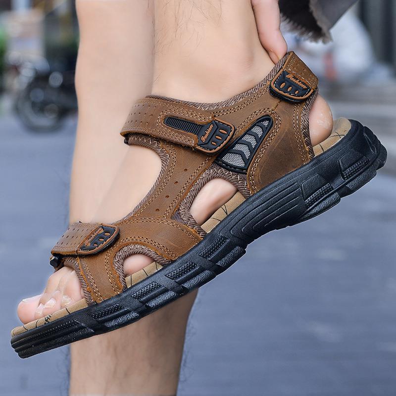 Men’s Wide Fit Leather Walking Sandals with Adjustable Straps
