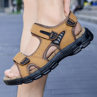 Men’s Wide Fit Leather Walking Sandals with Adjustable Straps