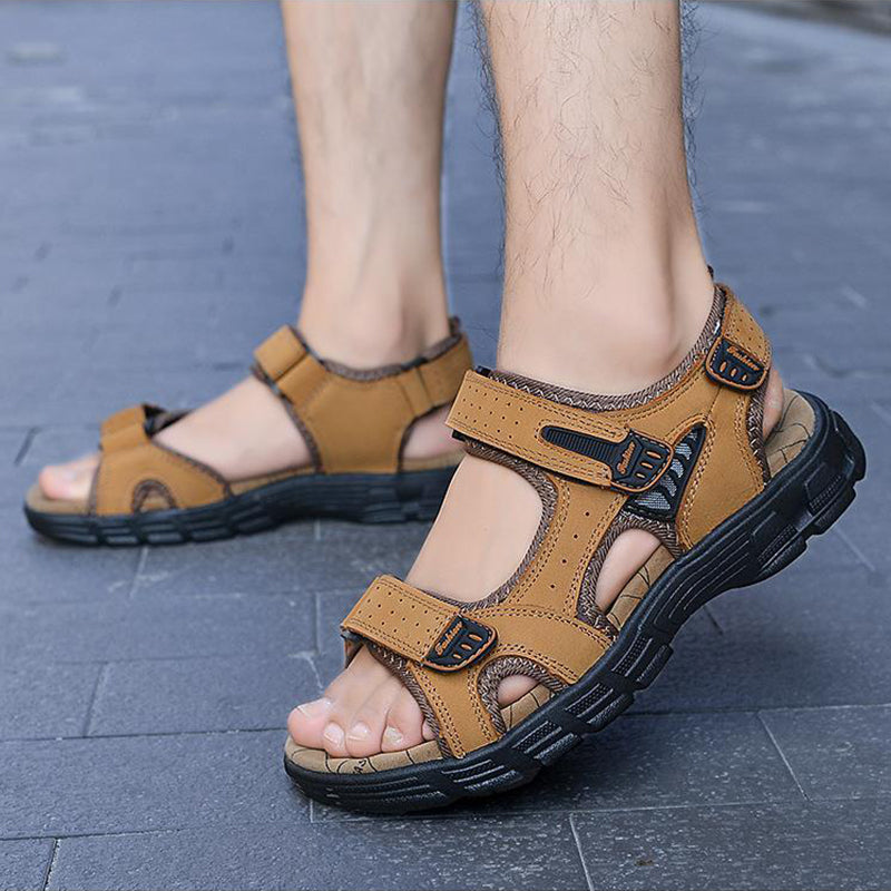 Men’s Wide Fit Leather Walking Sandals with Adjustable Straps