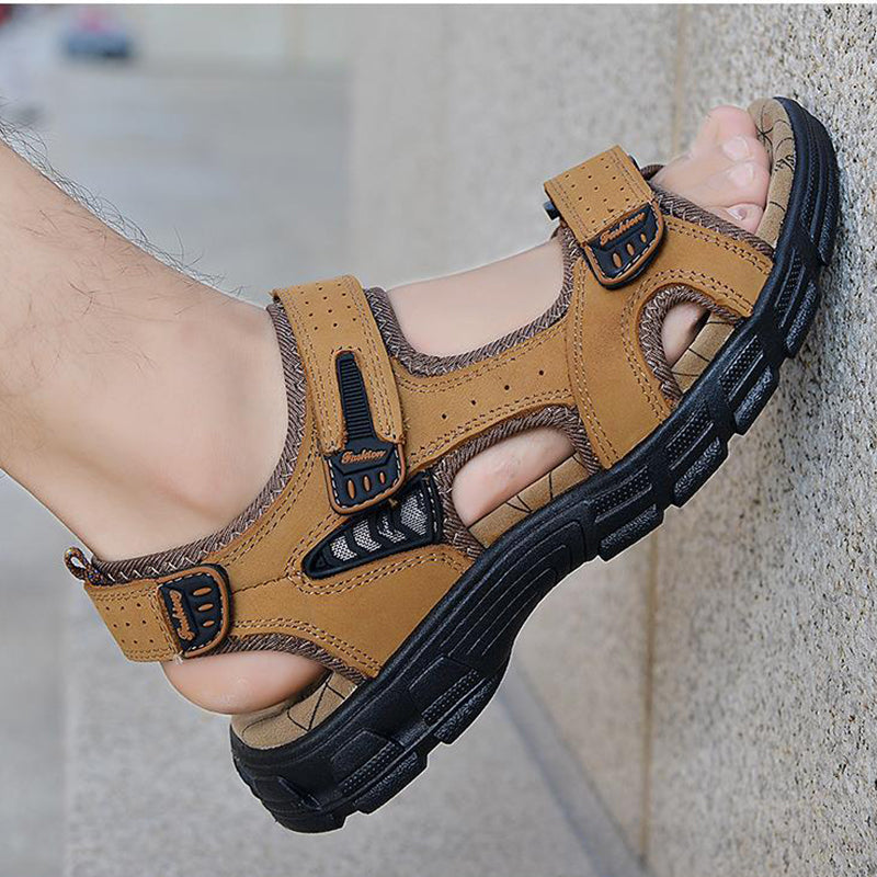 Men’s Wide Fit Leather Walking Sandals with Adjustable Straps