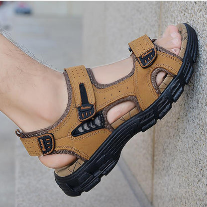 Men’s Wide Fit Leather Walking Sandals with Adjustable Straps