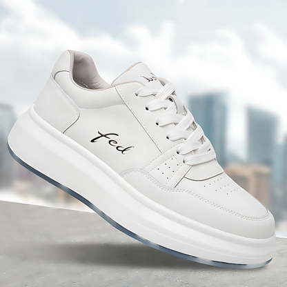 Men's Leather Chunky Trainers – White & Black Casual Sneakers