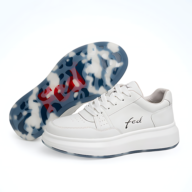 Men's Leather Chunky Trainers – White & Black Casual Sneakers