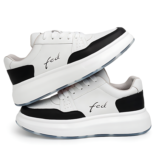 Men's Leather Chunky Trainers – White & Black Casual Sneakers