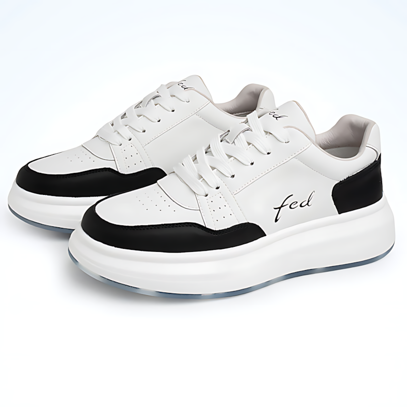 Men's Leather Chunky Trainers – White & Black Casual Sneakers