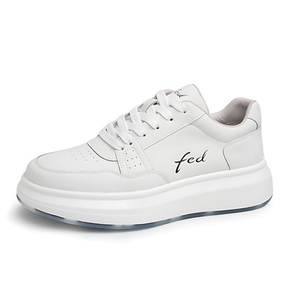 Men's Leather Chunky Trainers – White & Black Casual Sneakers