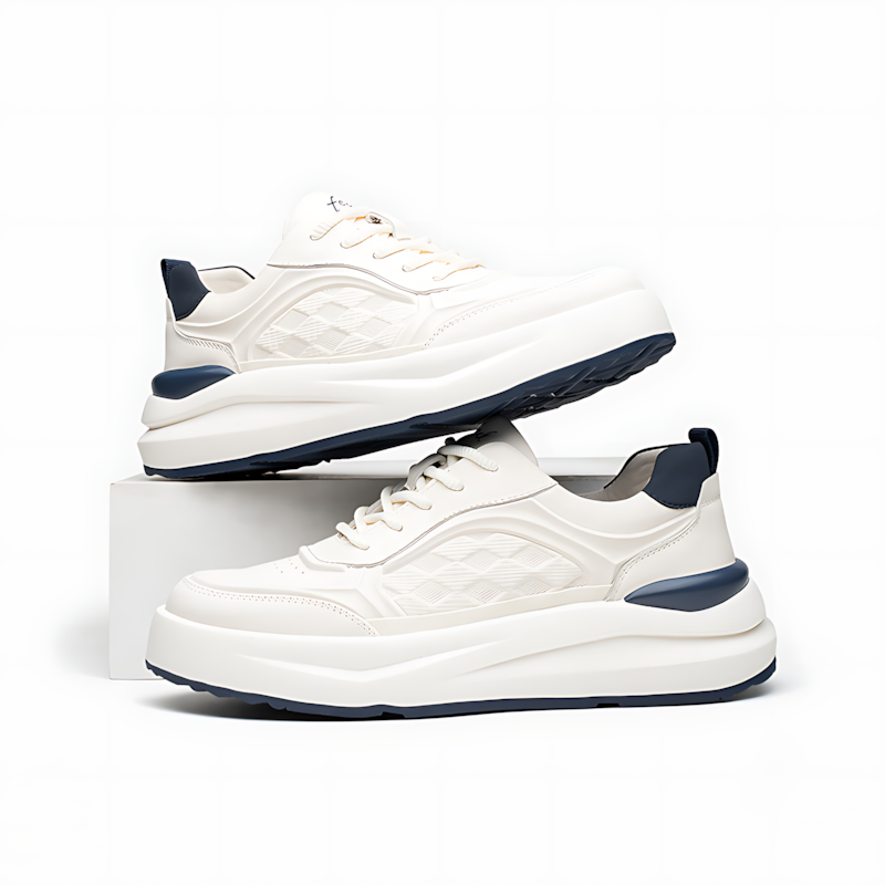 Men's Leather Platform Sneakers – Premium White Casual Trainers