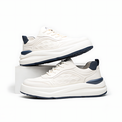 Men's Leather Platform Sneakers – Premium White Casual Trainers
