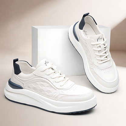 Men's Leather Platform Sneakers – Premium White Casual Trainers