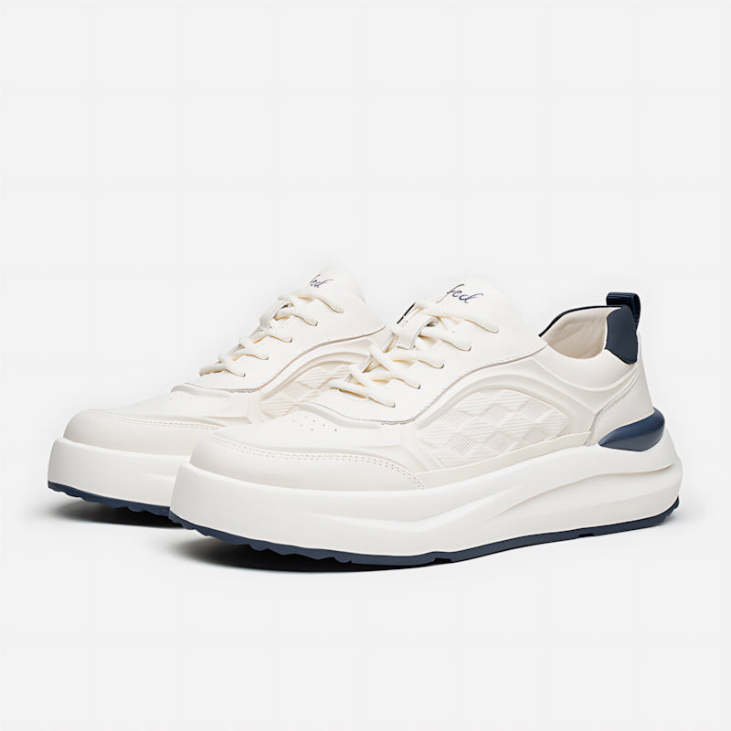 Men's Leather Platform Sneakers – Premium White Casual Trainers