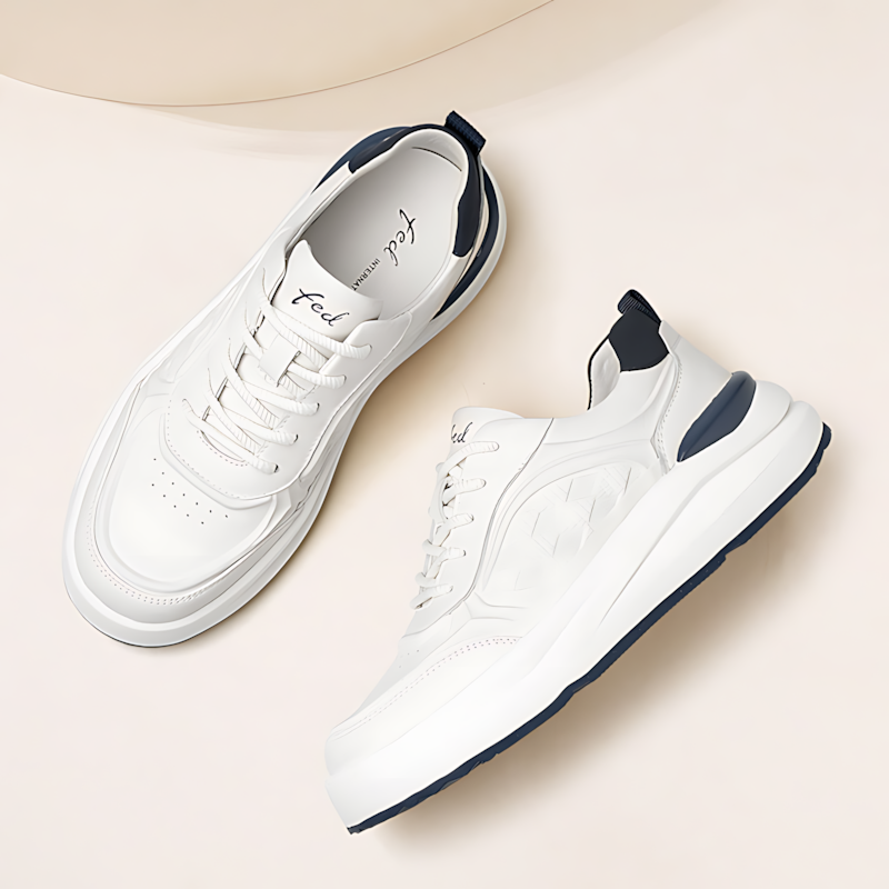 Men's Leather Platform Sneakers – Premium White Casual Trainers