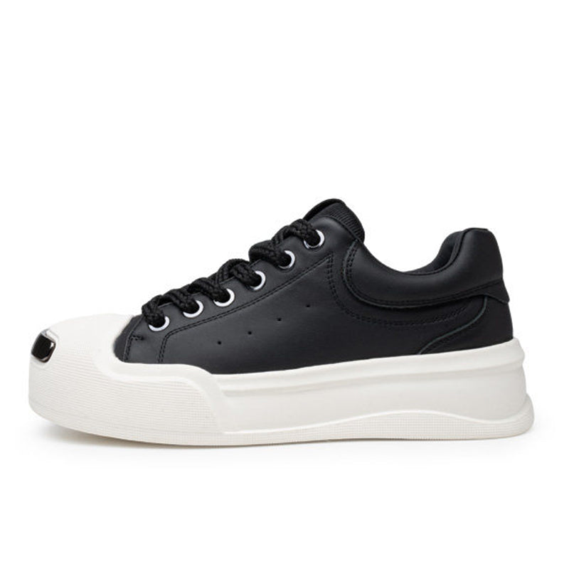 Men's Leather Platform Trainers – Contrast Toe Lace-Up Casual Sneakers