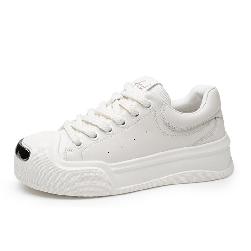 Men's Leather Platform Trainers – Contrast Toe Lace-Up Casual Sneakers