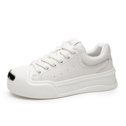 Men's Leather Platform Trainers – Contrast Toe Lace-Up Casual Sneakers