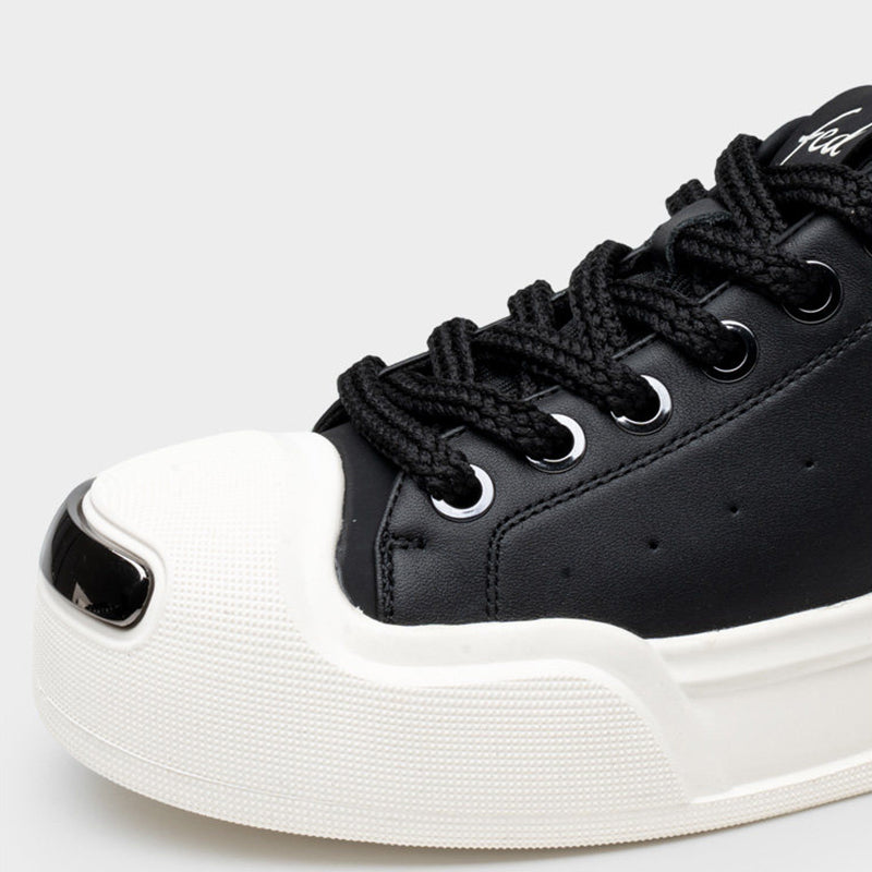 Men's Leather Platform Trainers – Contrast Toe Lace-Up Casual Sneakers