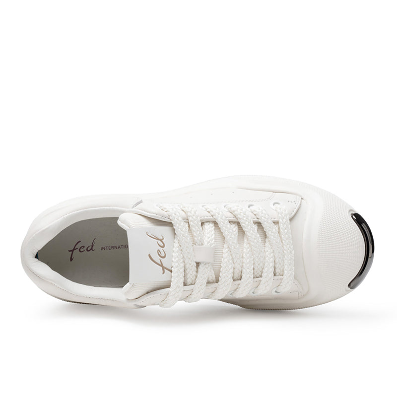 Men's Leather Platform Trainers – Contrast Toe Lace-Up Casual Sneakers