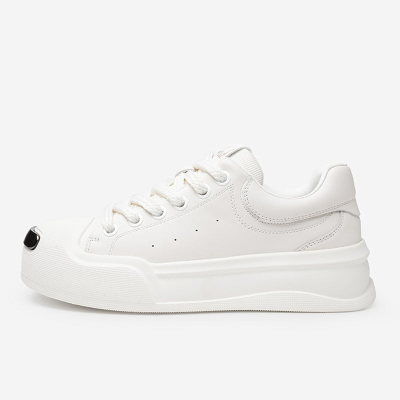 Men's Leather Platform Trainers – Contrast Toe Lace-Up Casual Sneakers