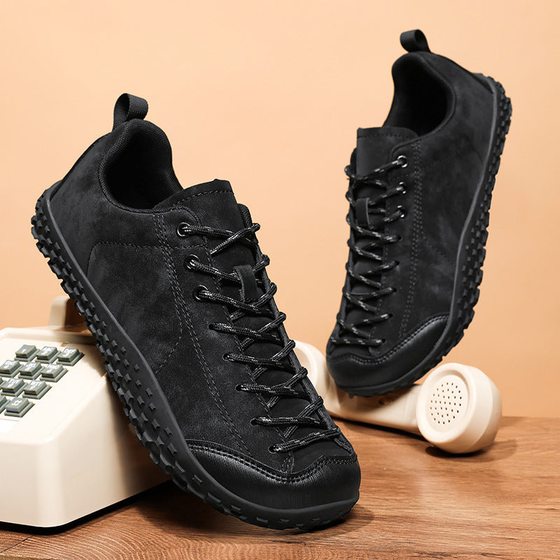 Wide Fit Suede-Look Walking Trainers with Grippy Rubber Sole – Unisex