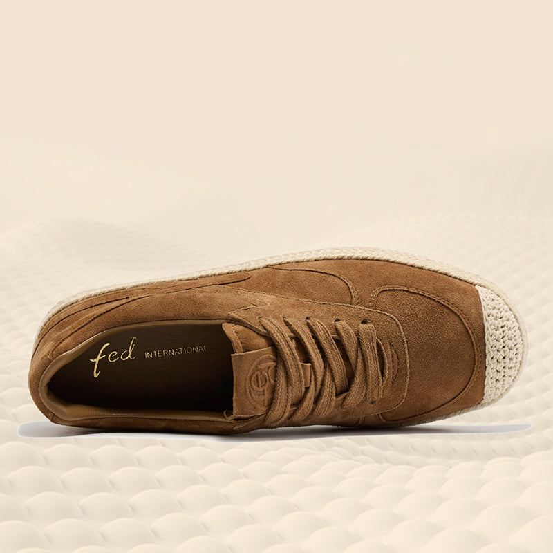 Women's Genuine Leather Espadrille Trainers – Casual Lace-Up Shoes