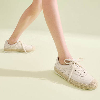 Women's Genuine Leather Espadrille Trainers – Casual Lace-Up Shoes