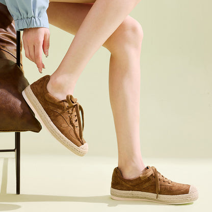 Women's Genuine Leather Espadrille Trainers – Casual Lace-Up Shoes