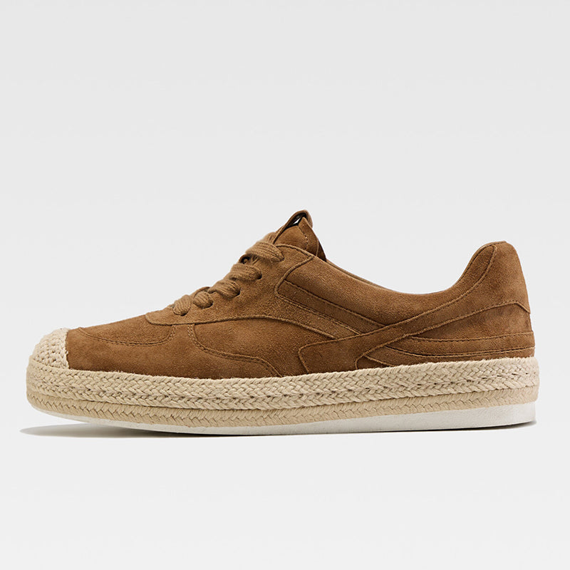 Women's Genuine Leather Espadrille Trainers – Casual Lace-Up Shoes