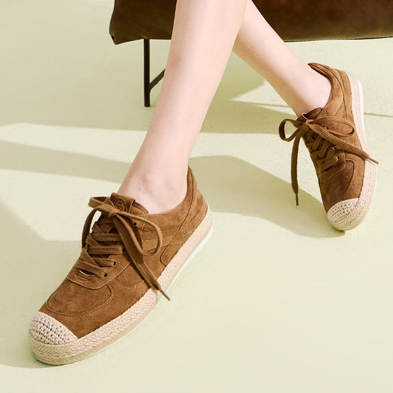Women's Genuine Leather Espadrille Trainers – Casual Lace-Up Shoes