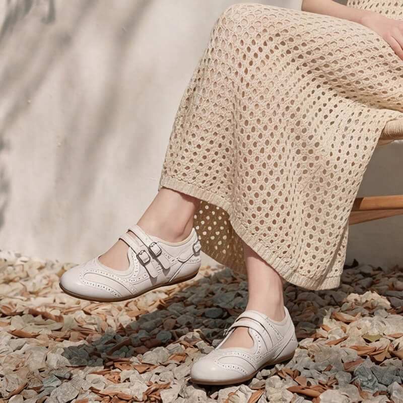 Women’s Leather Brogue Mary Jane Flat Shoes